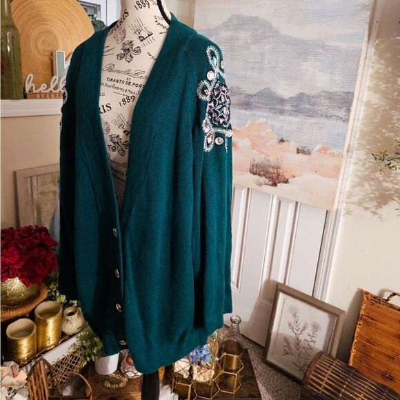 VTG Alexa Grace Sequins Embellished Shoulder Detail Cardigan. Sz XL - Picture 4 of 15